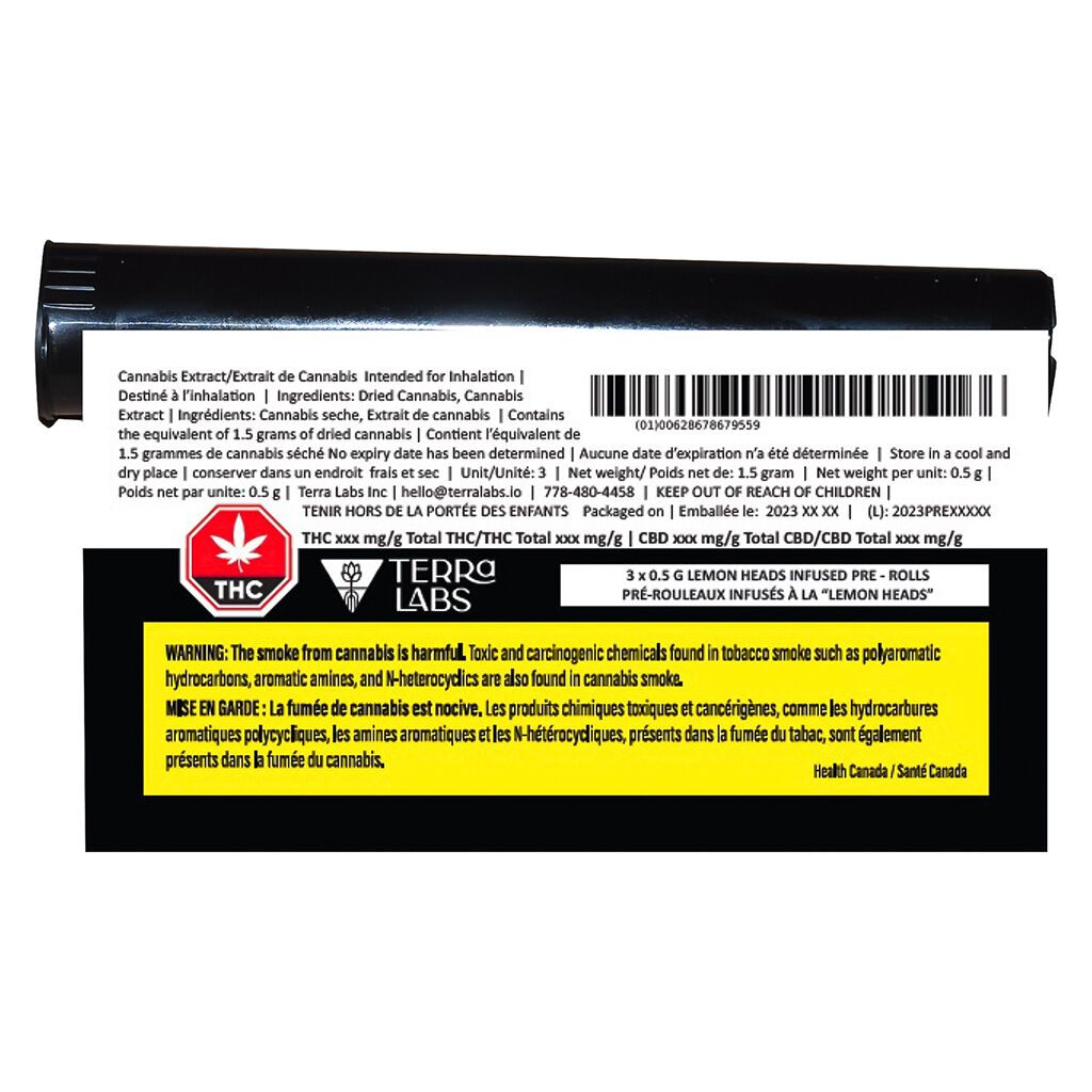 Lemon Heads Live Resin Infused Pre-Rolls 3 Pack <br>Sativa <br>46.6% - Image 3