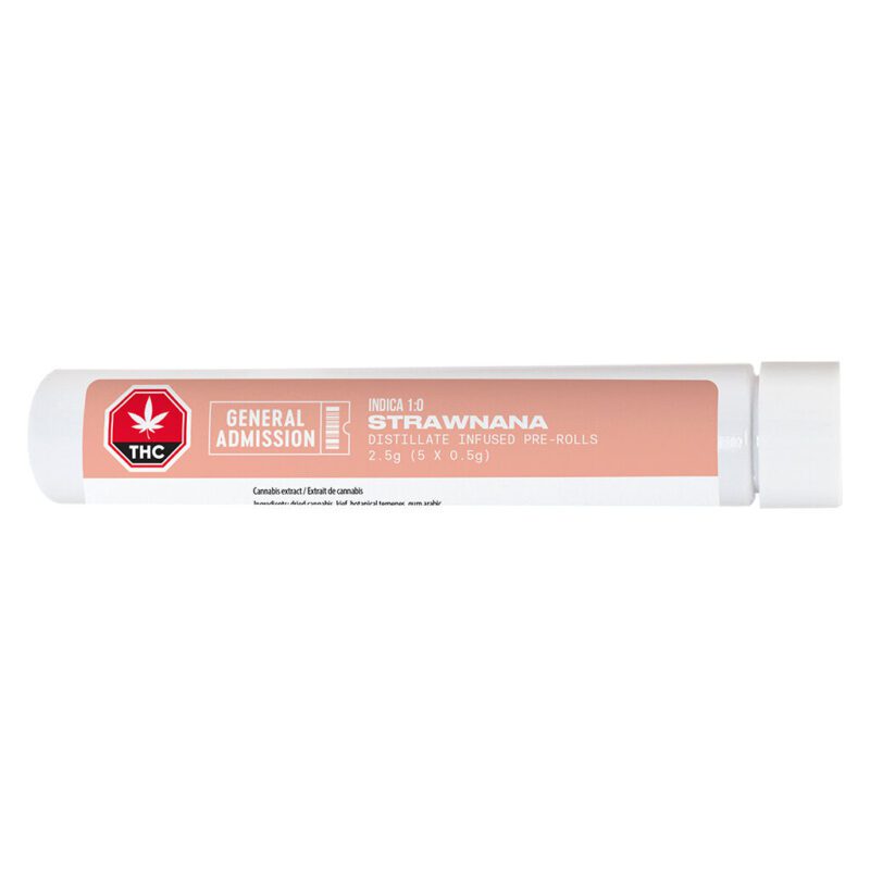 Strawnana Distillate Infused Pre-Rolls 5 Pack <br>Indica <br>36.46%