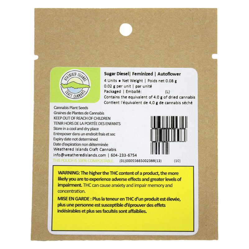 Sugar Diesel Feminized Autoflower Seeds 4 Pack <br>Sativa