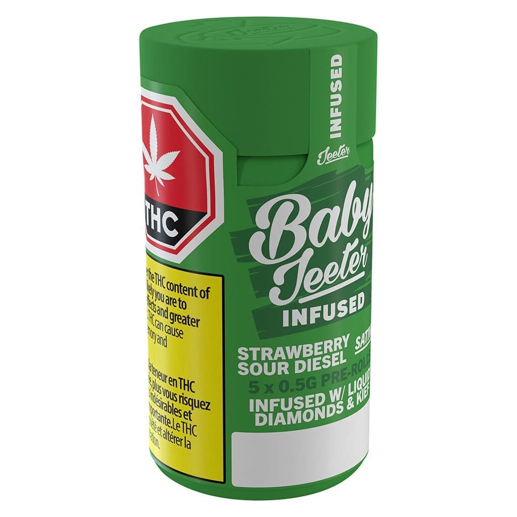 Baby Jeeter Infused Strawberry Sour Diesel Pre-Rolls 5 Pack <br>Sativa <br>38.1% - Image 2