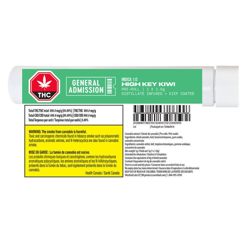 High Key Kiwi Distillate Infused Pre-Roll - Single <br>Indica <br>39.25% | 1.21% Terps