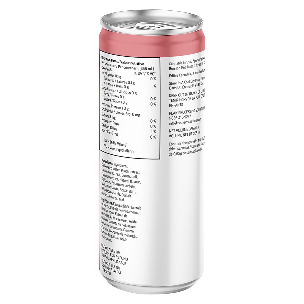 White Peach & Cardamom Sparkling Botanical Water <br>355ml <br>10mg THC | 10mg CBD - Image 2