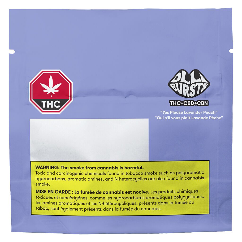 Olli Bursts Yes please Lavender Peach THC:CBD:CBN Soft Chews <br>4 Pack <br>2.5mg THC | 5mg CBD | 5mg CBN - Image 2