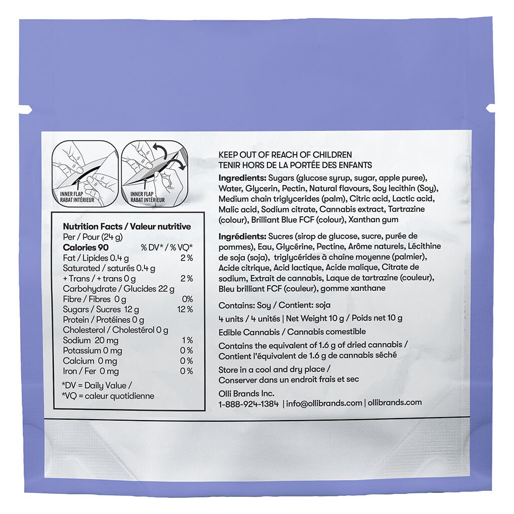 Olli Bursts Yes please Lavender Peach THC:CBD:CBN Soft Chews <br>4 Pack <br>2.5mg THC | 5mg CBD | 5mg CBN - Image 3