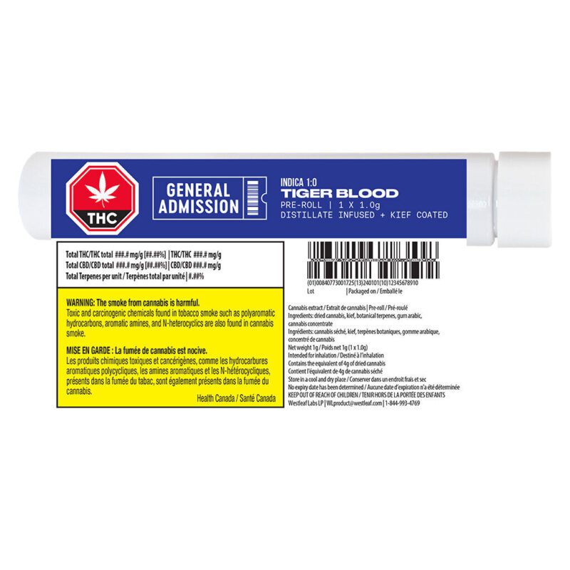 Tiger Blood Distillate Infused Pre-Roll - Single <br>Indica <br>39.6% | 4.24% Terps