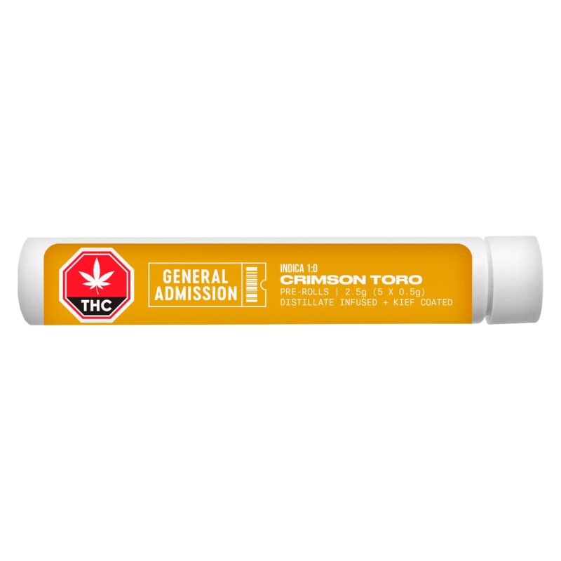 Crimson Toro Distillate Infused Pre-Rolls 5 Pack <br>Indica <br>38.1% | 1.08% Terps