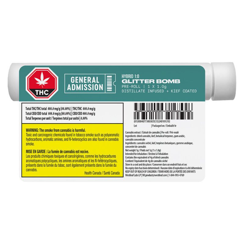 Glitter Bomb Distillate Infused Pre-Roll - Single <br>Hybrid <br>38.3% - Image 3