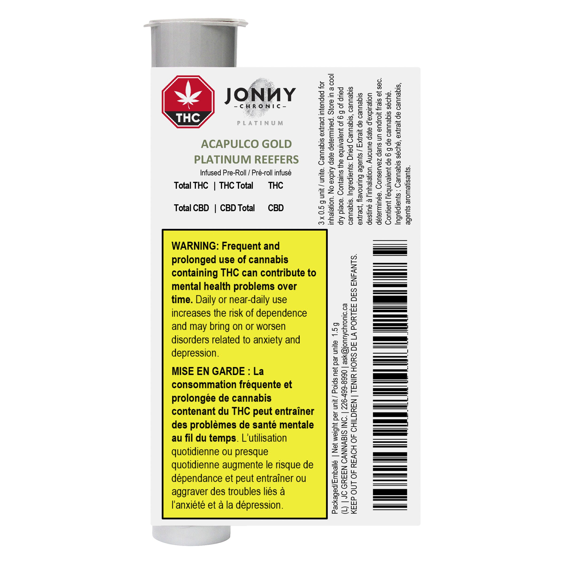 Acapulco Gold Platinum Reefers Infused Pre-Rolls 3 Pack <br>Sativa <br>34.8% | 5.20% Terps - Image 3