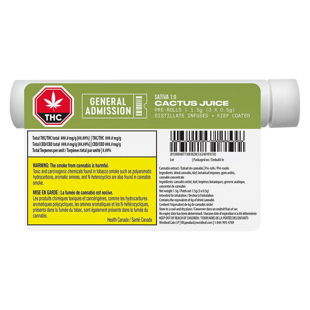 Cactus Juice Distillate Infused Pre-Rolls 3 Pack <br>Sativa <br>38.57% - Image 3