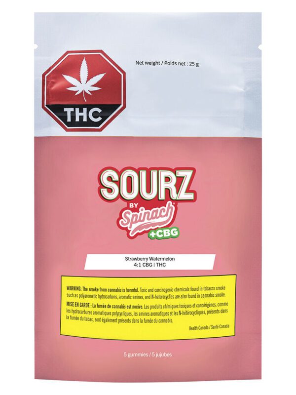 Sourz Strawberry Watermelon 4:1 CBG:THC 5 pack gummies Montrose Cannabis