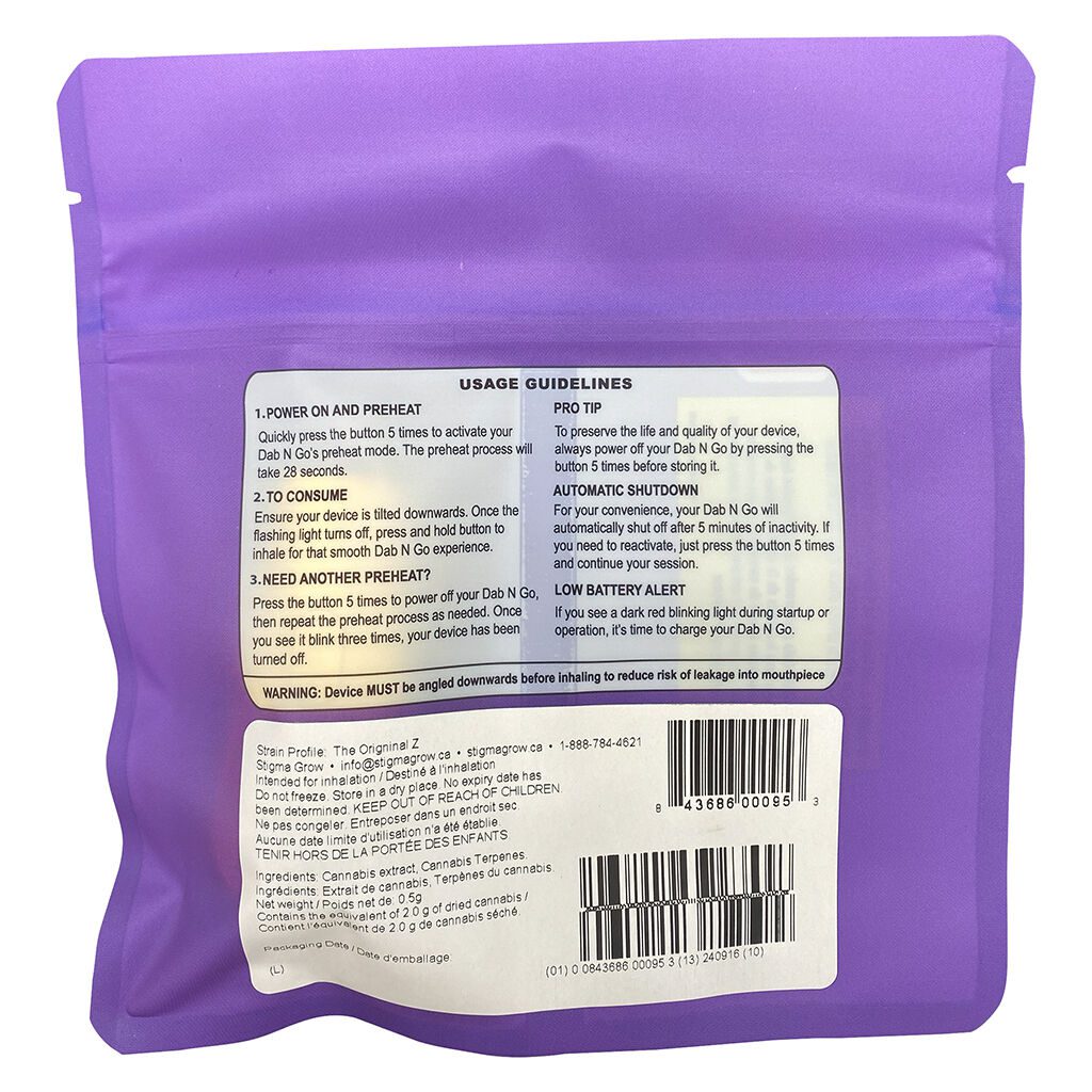 Dab N Go The Original Z Badder Disposable 0.5g <br>Indica <br>76.6% - Image 4