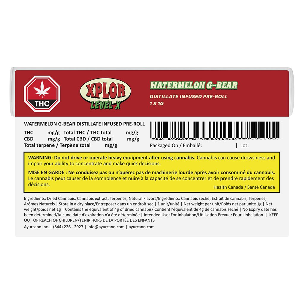 Watermelon G-Bear Distillate Infused Pre-Roll - Single <br>Indica <br>44% - Image 3