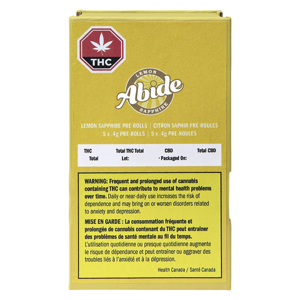 Lemon Sapphire Pre-Rolls 5 Pack <br>Hybrid <br>THC 13.3% | CBD 5.24% - Image 2