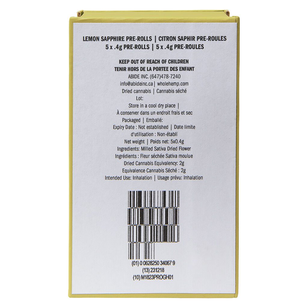 Lemon Sapphire Pre-Rolls 5 Pack <br>Hybrid <br>THC 13.3% | CBD 5.24% - Image 3