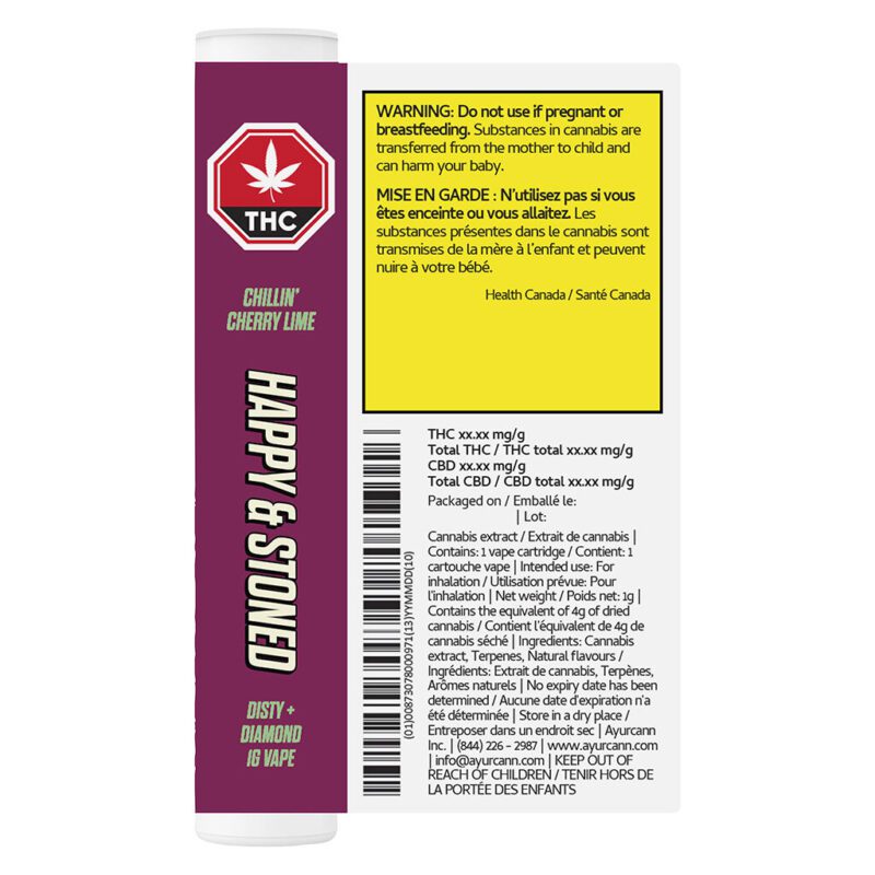 Happy and Stoned Chillin' Cherry Lime distyDiamond 1g 510 Montrose Cannabis