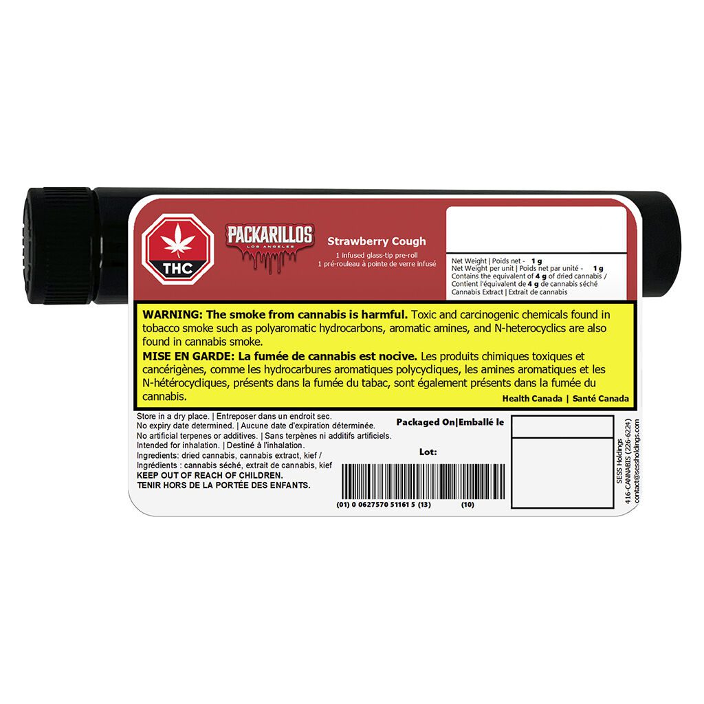 Packarillos Strawberry Cough Infused Pre-Roll Single <br>Sativa <br>40.0% - Image 3