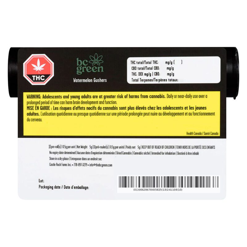 Watermelon Gushers Pre-Rolls 10 Pack <br>Hybrid <br>32.5% | 3.00% Terps - Image 2