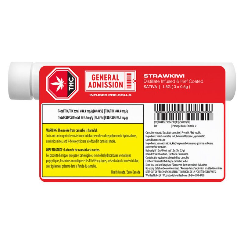 Strawkiwi Distillate Infused Pre-Rolls 3 Pack <br>Sativa <br>38.9% - Image 2