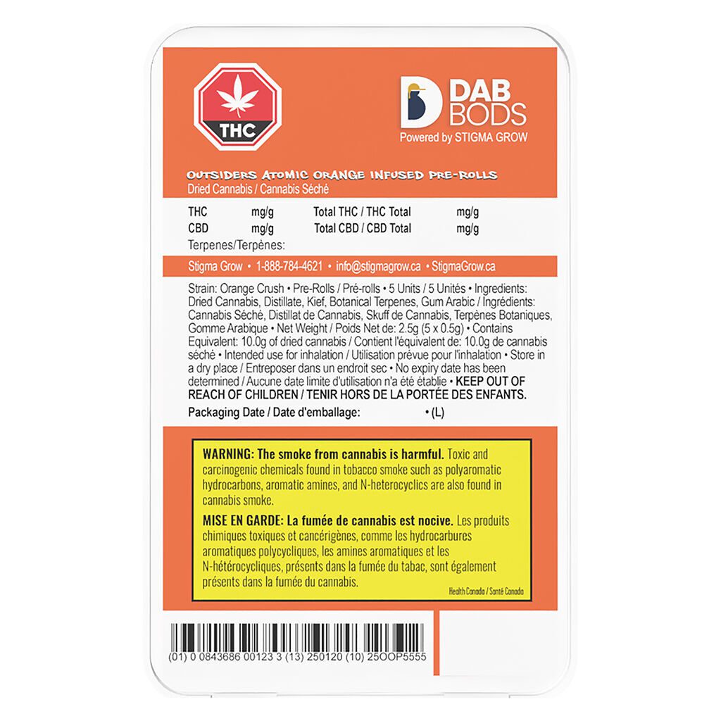 Outsiders Atomic Orange Infused Pre-Rolls 5 Pack by Dab Bods