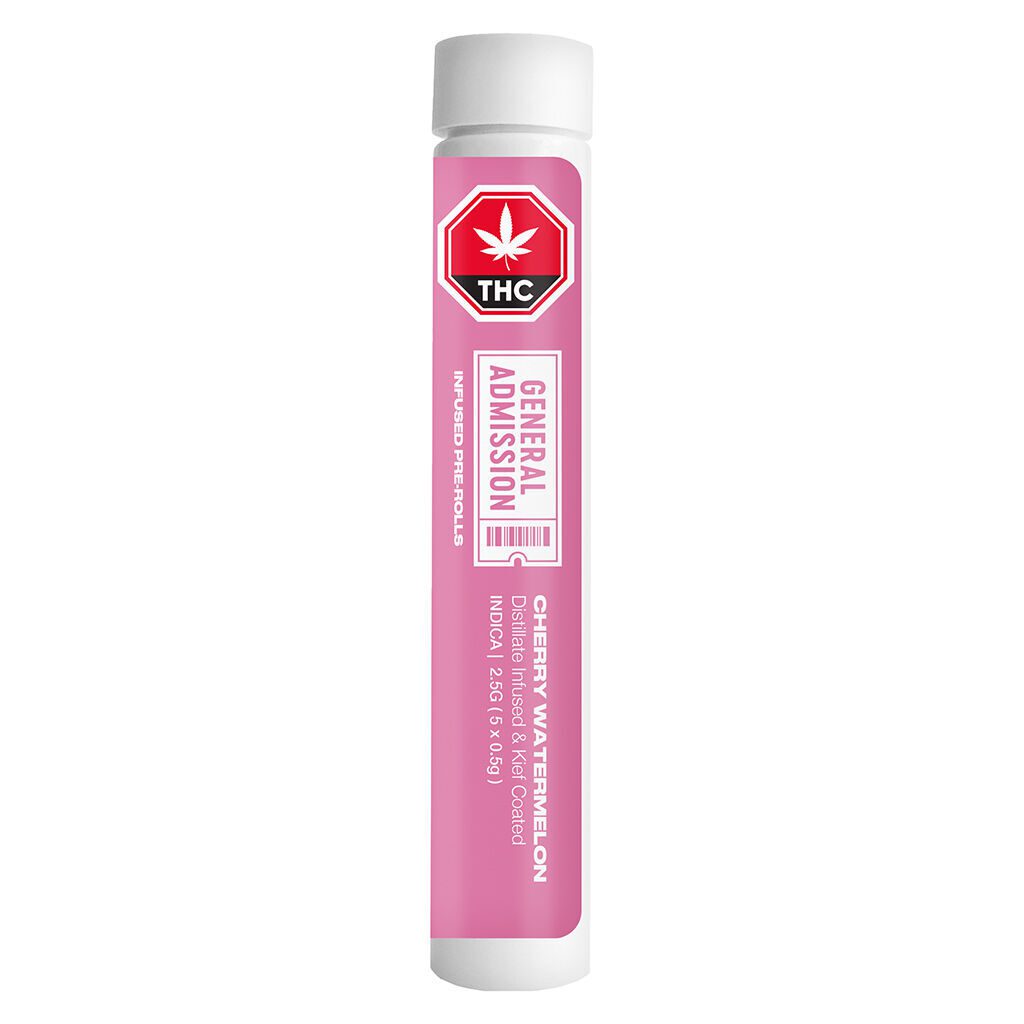 Cherry Watermelon Distillate Infused Pre-Rolls 5 Pack <br>Indica <br>39.16% - Image 3