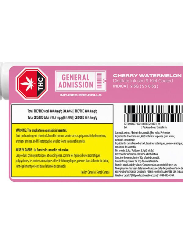Cherry Watermelon Distillate Infused Pre-Rolls 5 Pack by General Admission