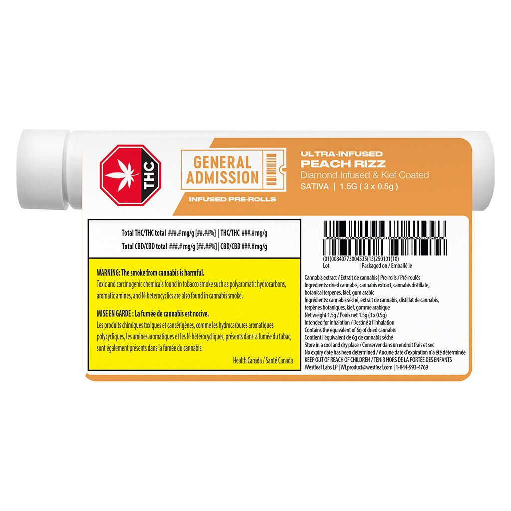 Peach Rizz Diamond Infused Pre-Rolls 3 Pack <br>Sativa <br>62.4% - Image 3