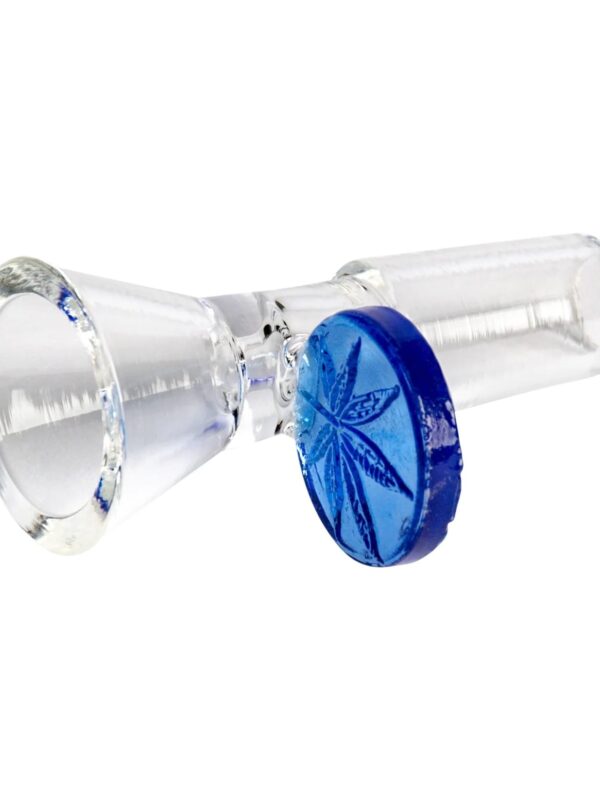 Red Eye Glass Blue Leaf Stamped Bowl Piece - 14mm