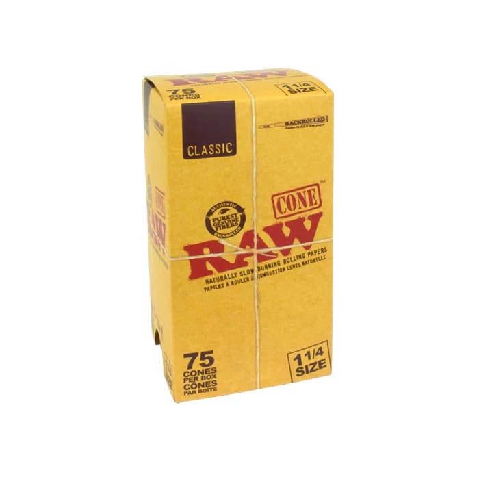 Raw Classic Natural Pre-Rolled Cones 1 1/4 Size Pack of 75