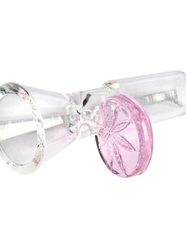 Red Eye Glass Pink Leaf Stamped Bowl Piece - 14mm
