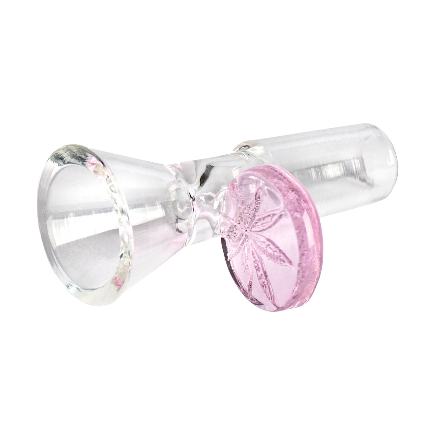 Red Eye Glass Pink Leaf Stamped Bowl Piece - 14mm