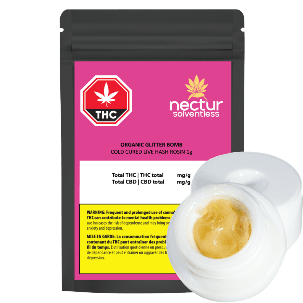 Glitterbomb Cold Cured Live Hash Rosin 1g Nectur Solventless at Montrose Cannabis