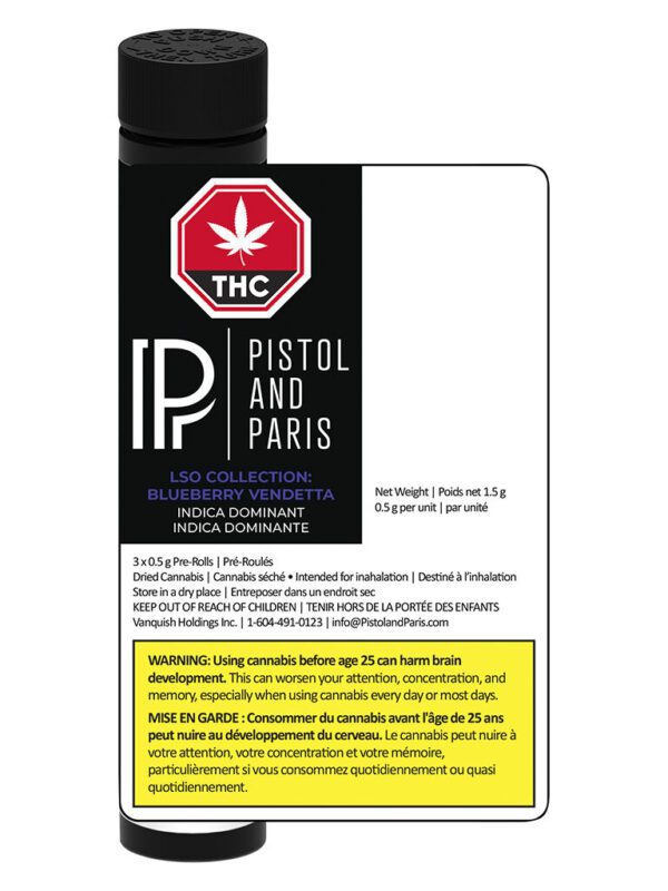 LSO Collection: Blueberry Vendetta Pre-Rolls 3 Pack by Pistol and Paris at Montrose Cannabis