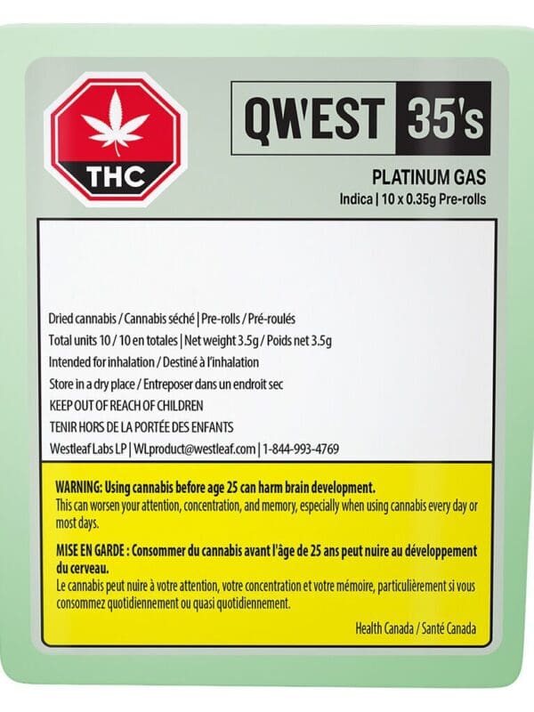 Platinum Gas Pre-Rolls 10 Pack Qwest Indica Montrose Cannabis