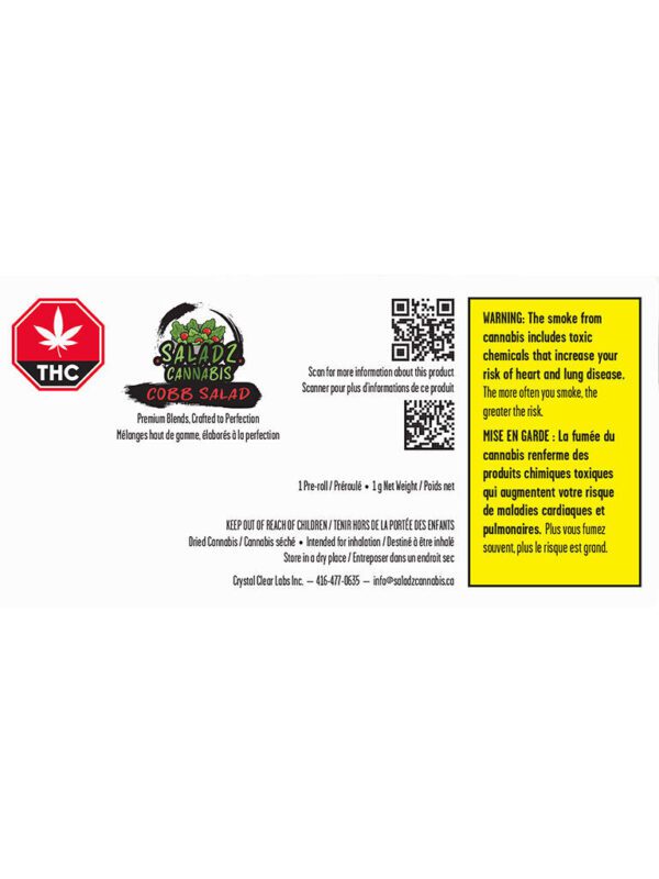 Cobb Salad Pre-Roll Single 1g premium multi-strain craft hybrid joint by Saladz, available for local delivery from Montrose Cannabis.
