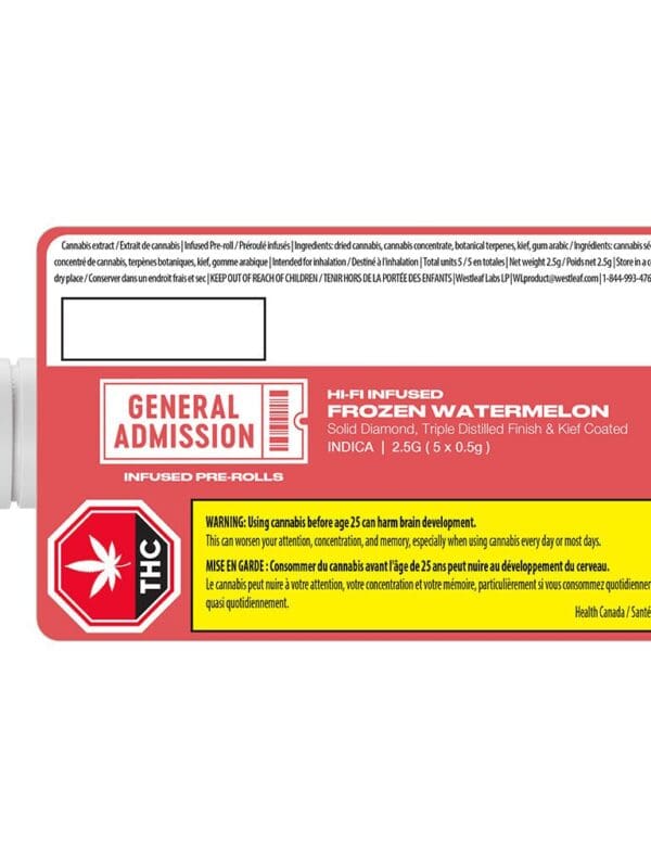 Frozen Watermelon Hi-Fi Infused Pre-Rolls 5 Pack General Admission Montrose Cannabis