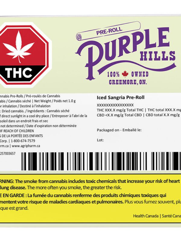 Iced Sangria Pre-Roll Single 1g premium tropical hybrid joint by Purple Hills, available for local delivery from Montrose Cannabis.