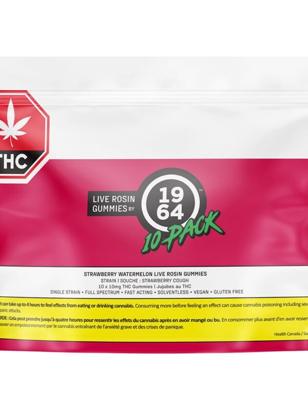 1964 Supply Co Strawberry Watermelon Live Rosin 10-pack vegan soft chew edibles close up at Montrose Cannabis