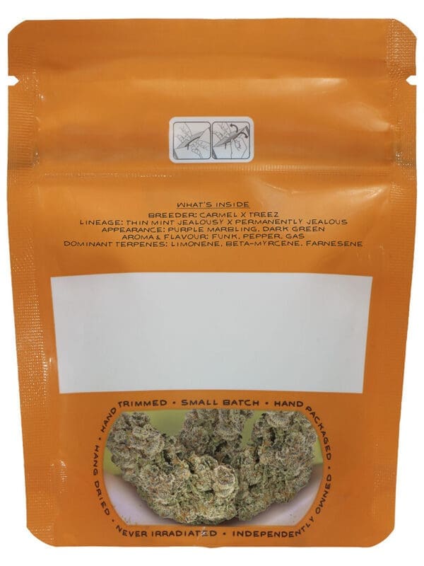 Envy 3.5g premium craft indica cannabis flower by Carmel, available for local delivery from Montrose Cannabis.