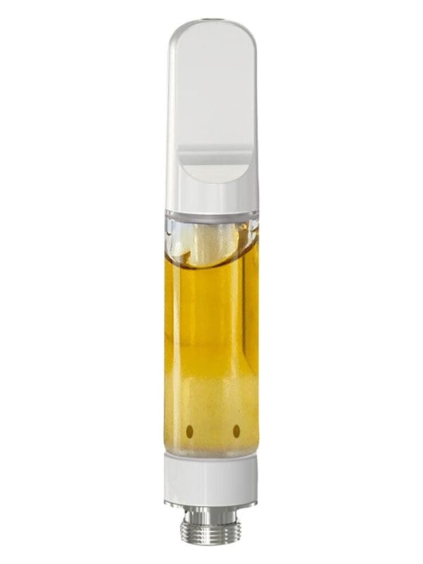 Woody Nelson Cured Resin Vape 510 full ceramic cartridge next to its open tan product packaging case.