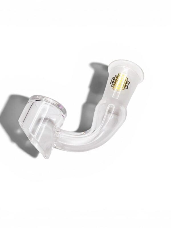 Quave Club Bangers – Small Size clear quartz banger with curved neck, frosted joint, and logo detail.