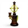 Huffy x Griffin Banger Hanger dab rig with amber worked glass, neon yellow accents, and red details.
