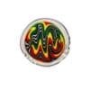 Rasta Wig Wag Glass Pendant with red, yellow, green, black, and white linework encased in clear glass.