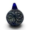 Blue Ornamental Smudge Cap Pendant with cobalt blue loop, smoky glass body, and raised mandala-style design.