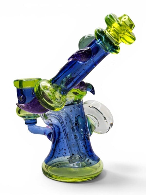 Side view of Huffy Crushed Opal Mini Banger Dab Rig with crushed opal and handcrafted borosilicate glass