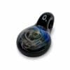 Angled view of Black Nebula Smudge Glass Pendant with black glass loop and blue galaxy-style swirl detail.