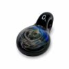 Angled view of Black Nebula Smudge Glass Pendant with black glass loop and blue galaxy-style swirl detail.