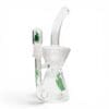 Medicali Turbine Hourglass Dab Rig with clear glass hourglass chamber, curved mouthpiece, green logo accents, and flame logo.