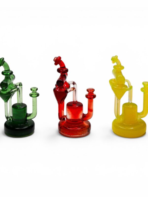 Prism Cap & Pendant Set handcrafted borosilicate glass side view featuring emerald, ruby, and citrine colourways