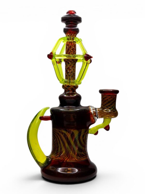 Side view of Huffy x Griffin Banger Hanger with neon yellow side accent and amber worked glass chamber.