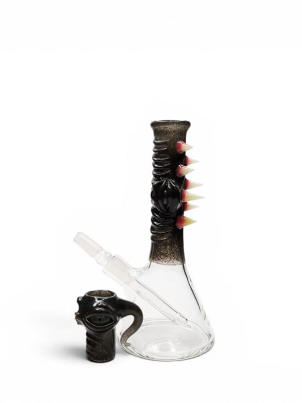Nano Eye Beaker handcrafted borosilicate glass beaker with removable eye bowl displayed beside the rig